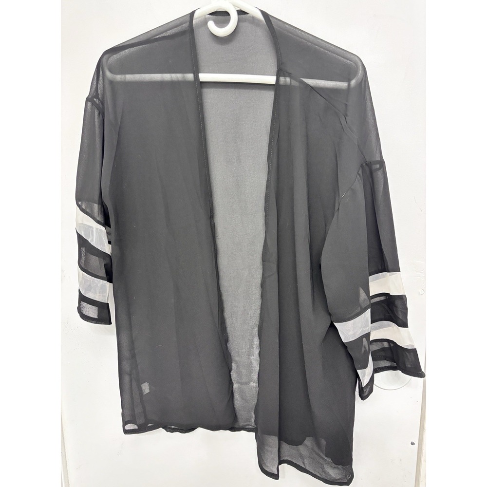 Chiffon Kimono Sheer Black And White Stripes 3/4 Sleeve Medium 42x30 Classic Fit